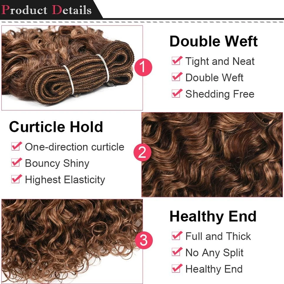 3PCS /Lot Curly Wavy Human Hair Bundles Brazilian Human Hair Weave Bundles Curly Hair Extensions