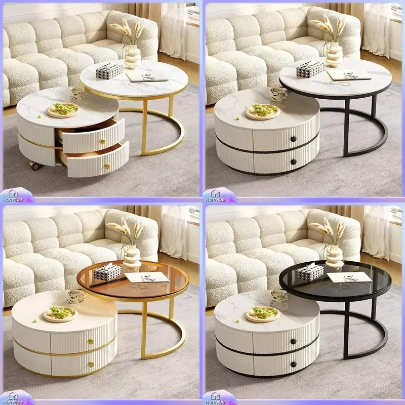 Nordic Modern Coffee Table with Slate Top Removable Storage Space No Assembly Required Rolling Casters Light Luxury High End