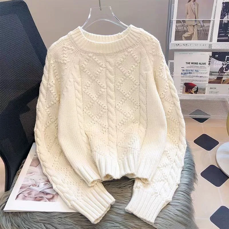 New Autumn/Winter Fashion Design Feel Thickened Short Round Neck Thread Loose Versatile Foreigner Long Sleeve Women's Sweater