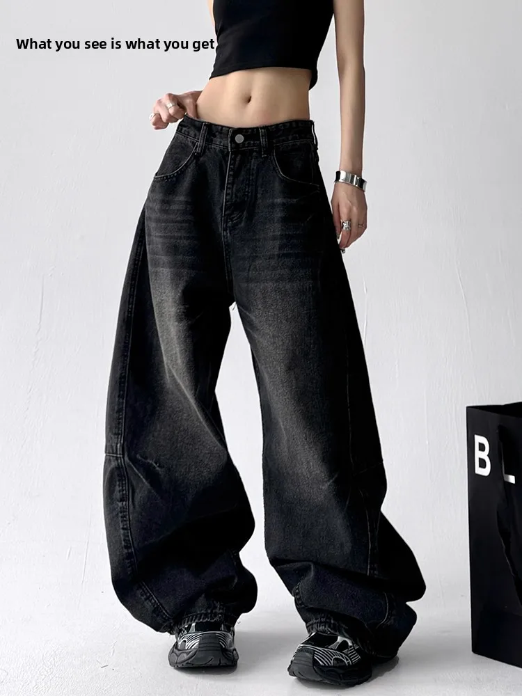 

Bla Vintage Knife Jeans Women's Loose Fit American Sle High Waist Cotton Stretch Denim Floor Length Pants