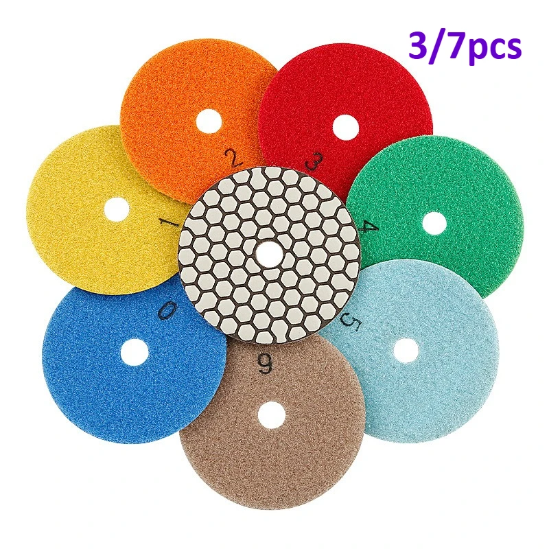

3/7pcs of 4-inch 100-millimeter diamond dry grinding pads, suitable for polishing and grinding of marble and granite.