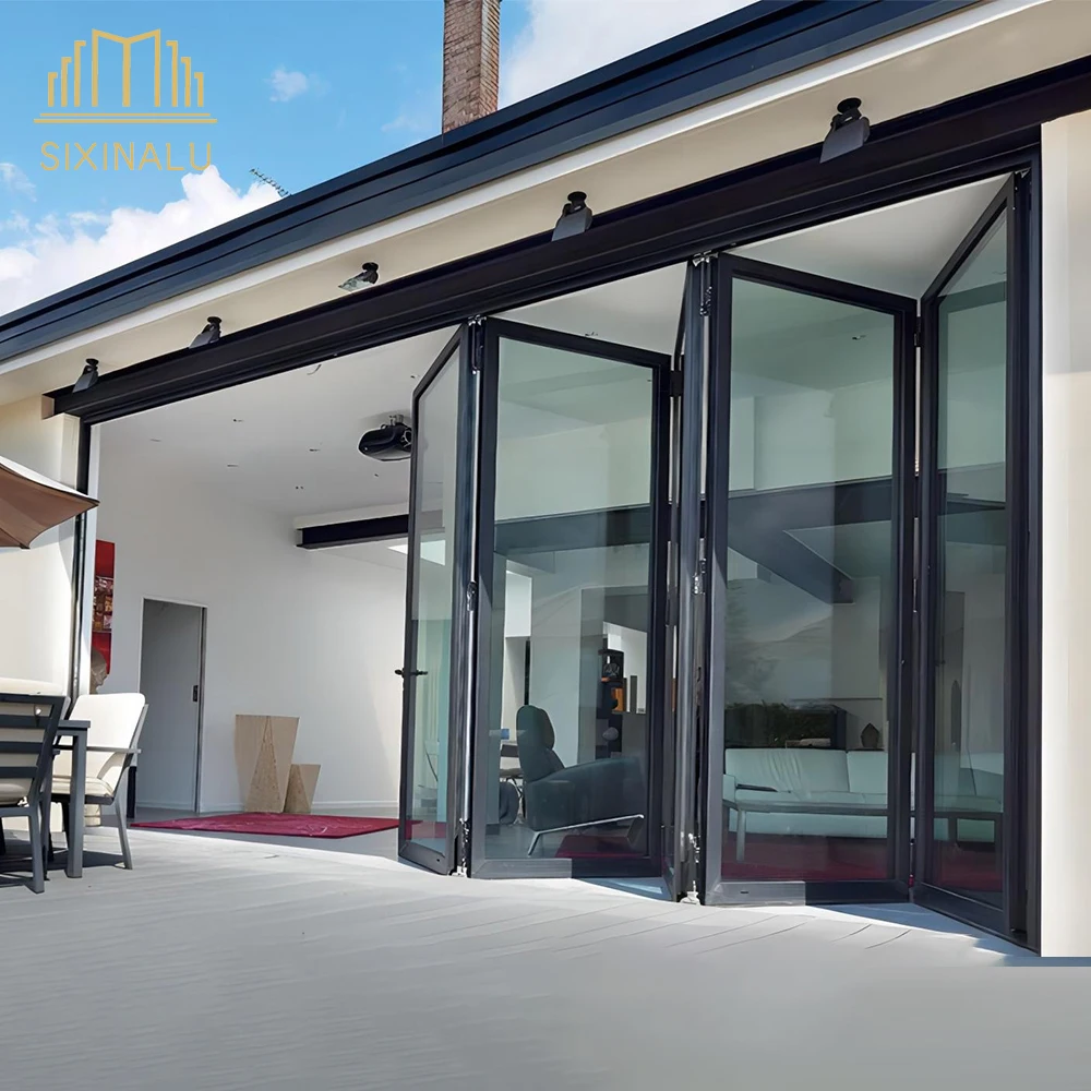 

Sixinalu Accordion Folding Door Exterior Aluminium Glass Bi-fold Door Balcony Sun Room Doors for House Home Decor Custom Panels