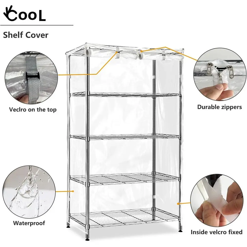 Przezroczysta, wodoodporna osłona na półki z PVC z zamkiem błyskawicznym, pasuje do półek o wymiarach 36 x 18 x 72 cali.