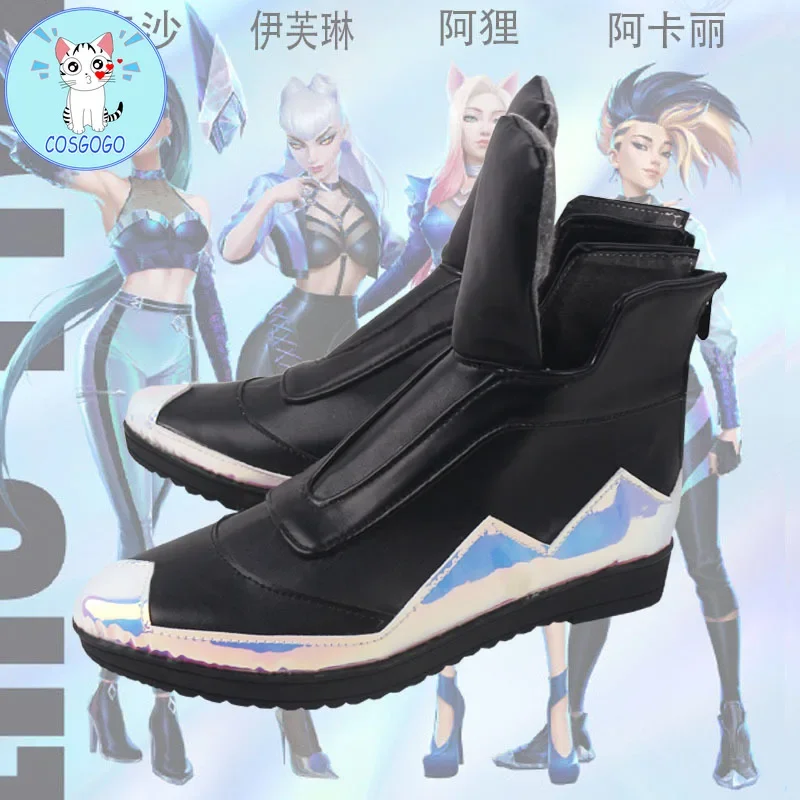 COSGOGO LOL K/DA KDA Akali Cosplay Shoes For Women 2020 Hot Game Pu Leather Halloween boots