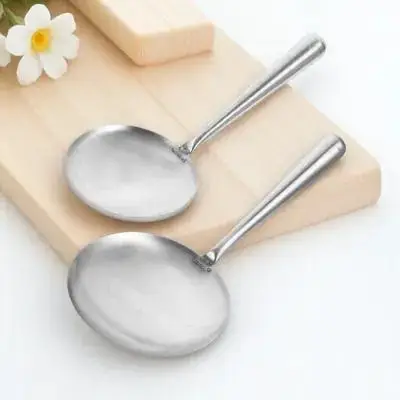 

2pcs Stainless Steel Tofu Spoons One-Piece Molding Thickened Handle Ergonomic Ladle For Rice Water Tofu Jelly Kitchen Scoop