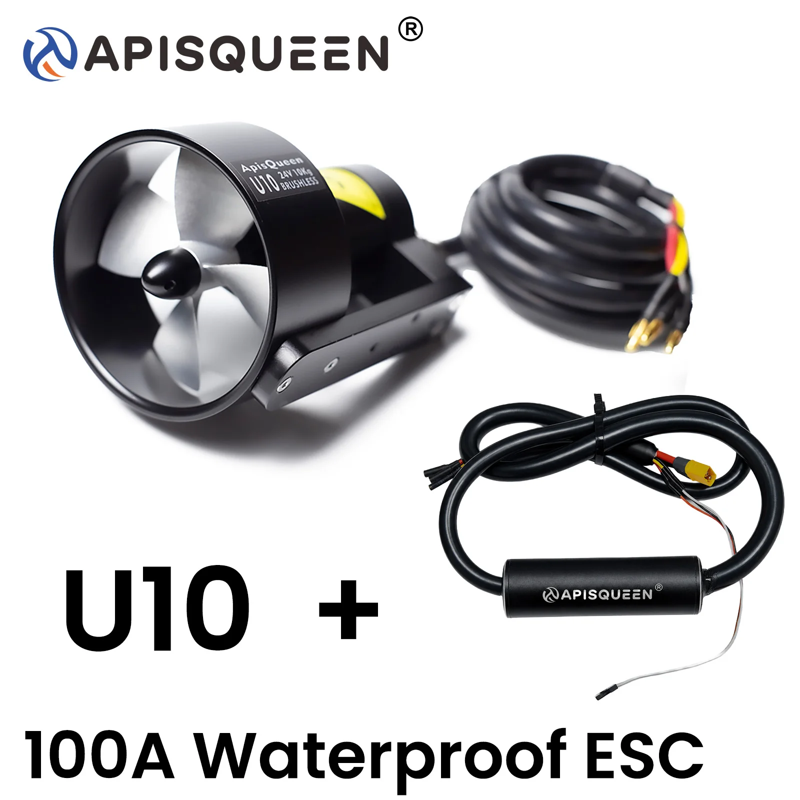 APISQUEEN U10 24V 900W 10kg Underwater Thruster CW CCW 100A 2-6S ESC 5.5V 3A BEC IP68 Waterproof Option