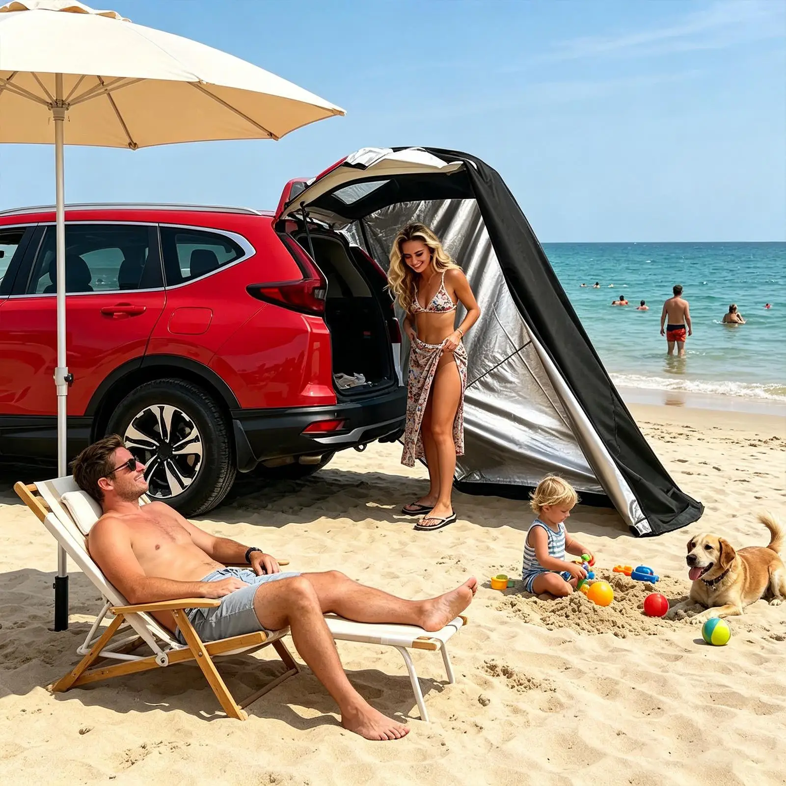 SUV Tailgate Tent Car Trunk Privacy Canopy Camping Tailgate Tent For Trailer Van Automotive Hatchback RV Picnic Beach Hiking