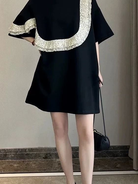 Grande taille femmes été nouveau coréen ample décontracté ort Sve t-shirt Dr haut de gamme sentiment a-ligne jupe ronde Ne h-ape