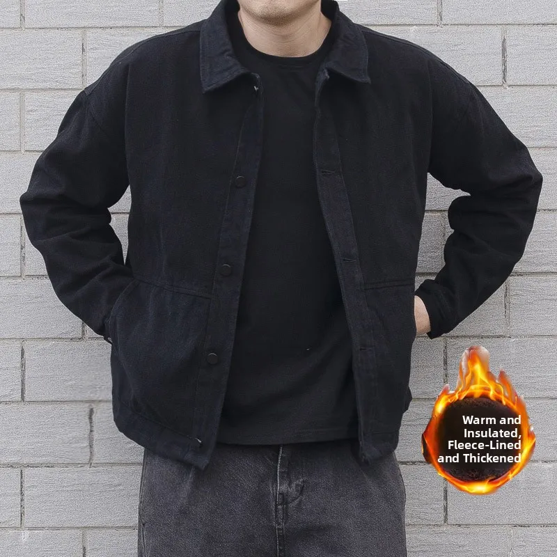 

Мужской джинсовый джинсовый джет на подкладке на открытом воздухе, носимые для строительства, работает orm, осень-зима, теплый, устойчивый к ношению и разрыву