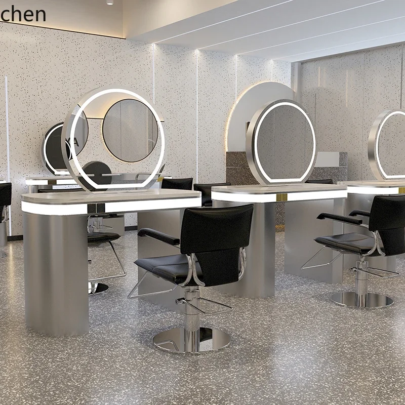 YFY  Barber Shop Mirror Table Hair Salon Perm and Dye Table Floor-standing Haircut Celebrity Trendy Style