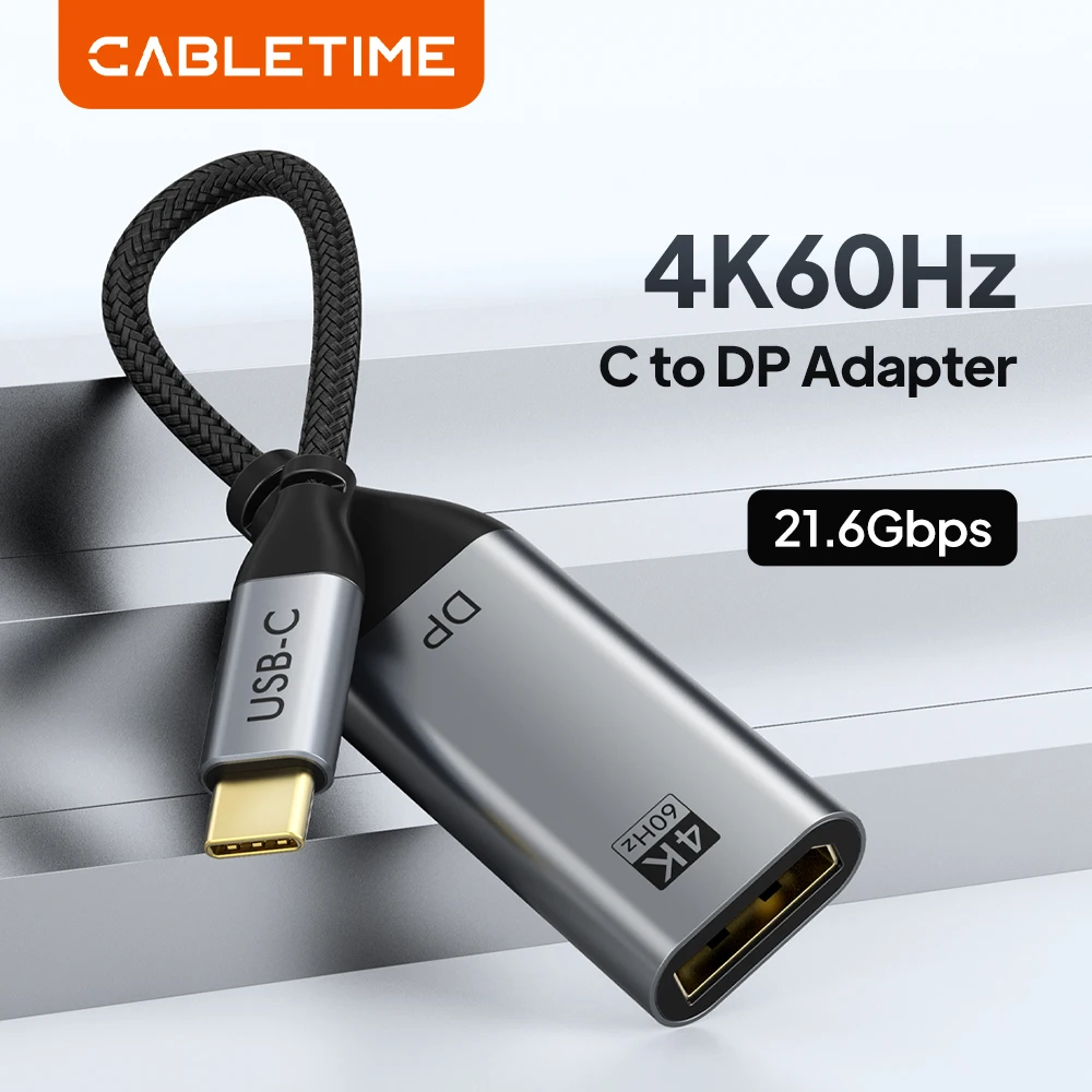 CABLETIME USB C to DP Adapter Type C to Displayport Adapter 21.6Gbps HD Video Transmission for Laptop Monitor