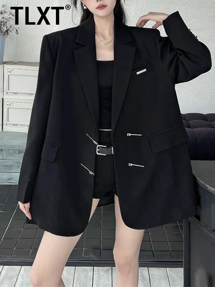 

TLXT Solid Color Oversize Suit Coat Women's 2025 Spring Autumn New Notched Long Sleeves Street Wear Jacket summer 2025 XK1295