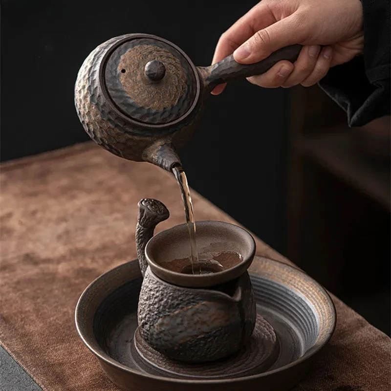 

Ceramic Side Handle Teapot Creative Retro Home Ceramic Pu Erh Tea Maker Creative Tea Ceremony Kung Fu Tea Set Accessories
