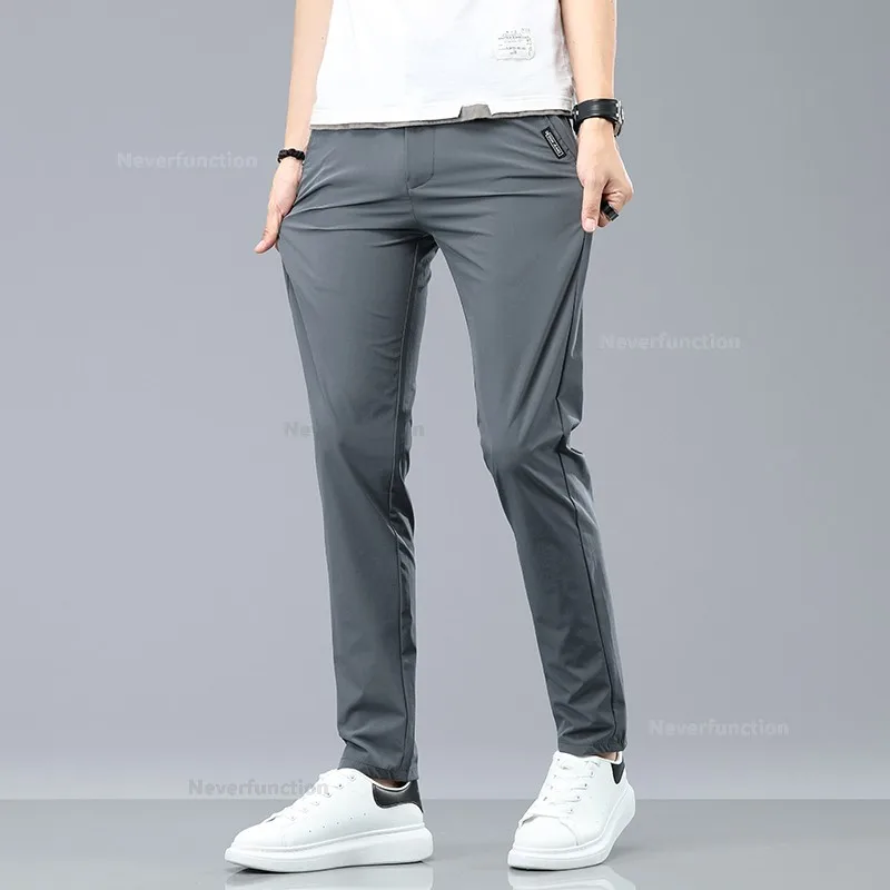 Summer Stretch Thin Pants for Men Business Solid Color Slim Straight Casual Formal Work Clothes Trousers Male 28-38