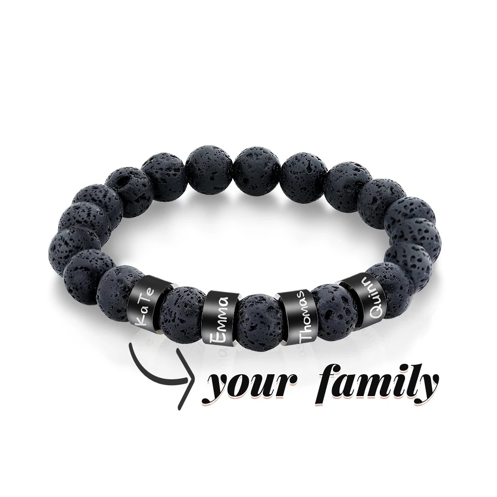 

Personalized Stainless Steel Beaded Name Engravd Bracelets for Men Customized Natural Lava Stone Bracelets Gifts for Him
