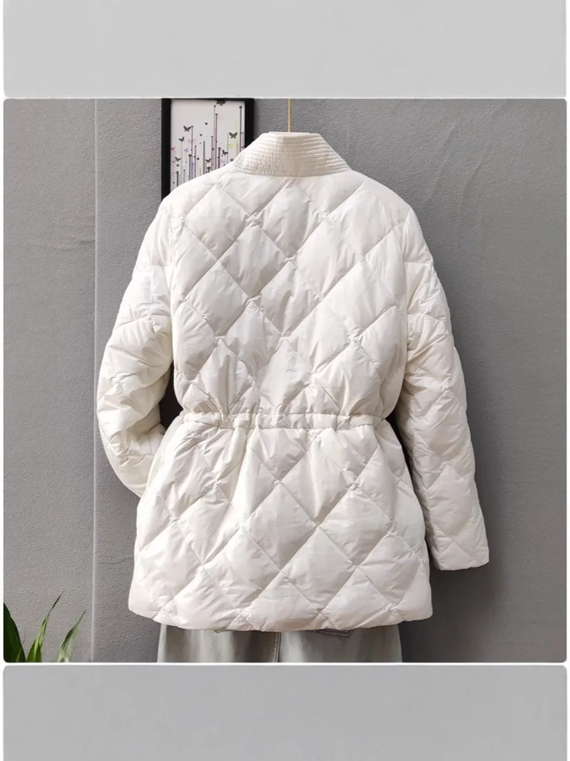 New autumn and winter thin down jacket for women white duck down short style small waist slim fit coat for women