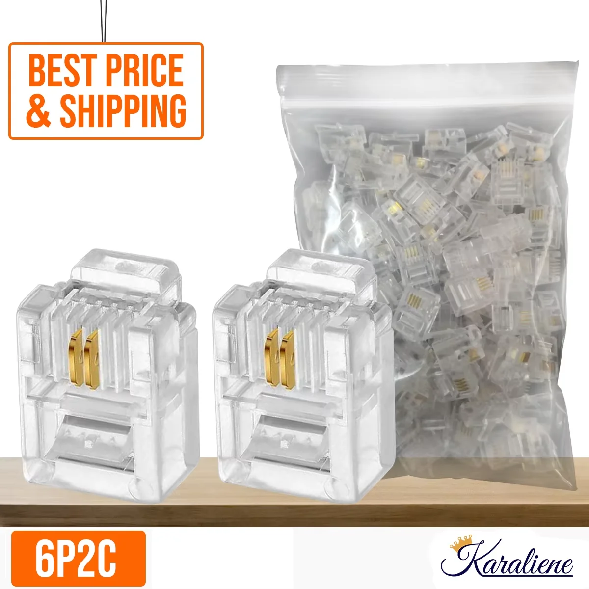 100PCS  Crystal Head Modular Plugs for RJ25 RJ14 RJ11 Jack Phone Cables  6P6C 6P4C 6P2C