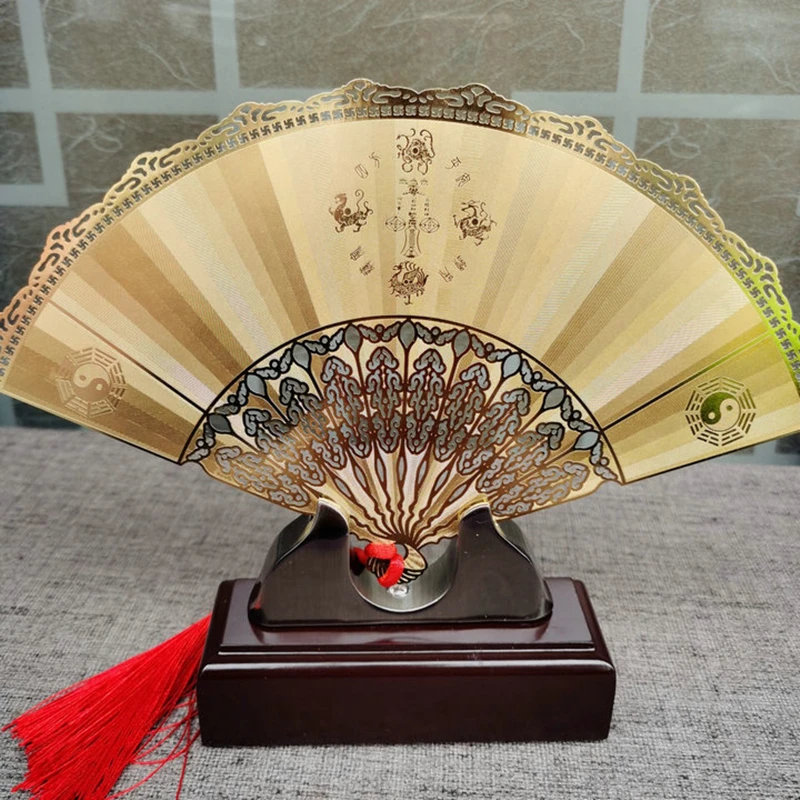 Ancient Fengshui folding fan, Taoist supplies, Taoist magic tools, FA fan, boutique zhenzhai, Shengcai, gold leaf fan