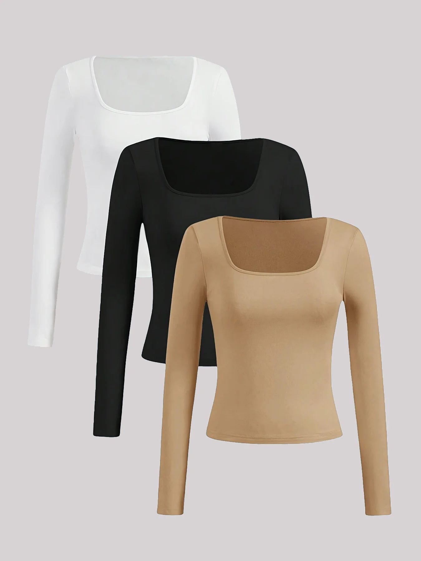 

Three-piece set of casual round-neck long-sleeved T-shirt, fashionable women's daily wear top, comfortable ribbed fabric, very s