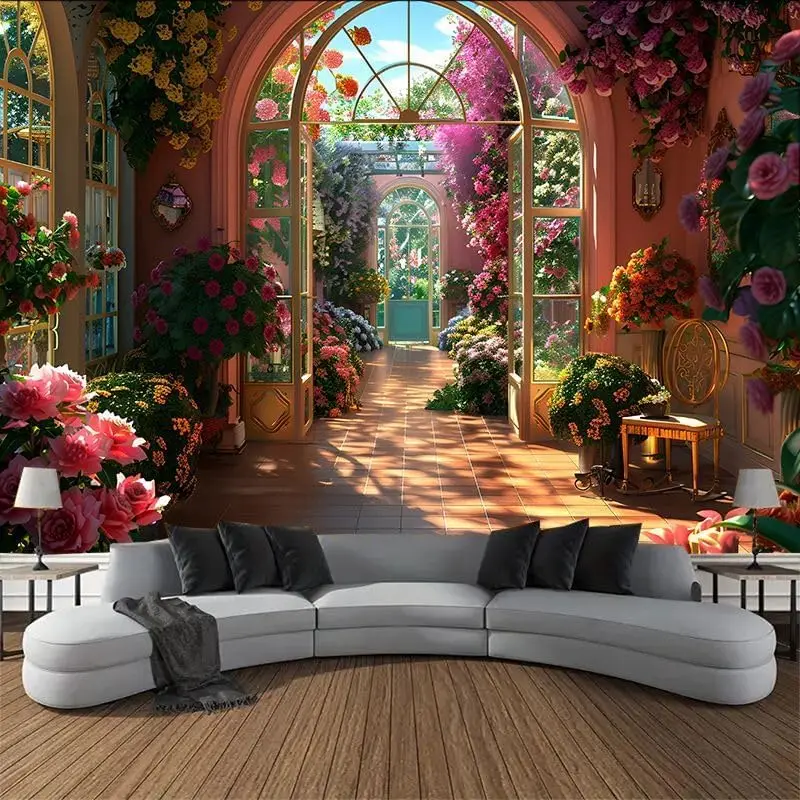 Morning Sun Shines Through Wonderful Yards Tapestry Lovely Flowers Warm Color Wall Hanging Backdrop For Women Girls Bedroom