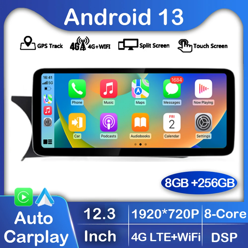 

12.3"Android 13 8 Core Car Radio For Mercedes C Class W204 2011-2014 WIFI SIM GPS Navi Auto Carplay Multimedia Player Stereo DSP