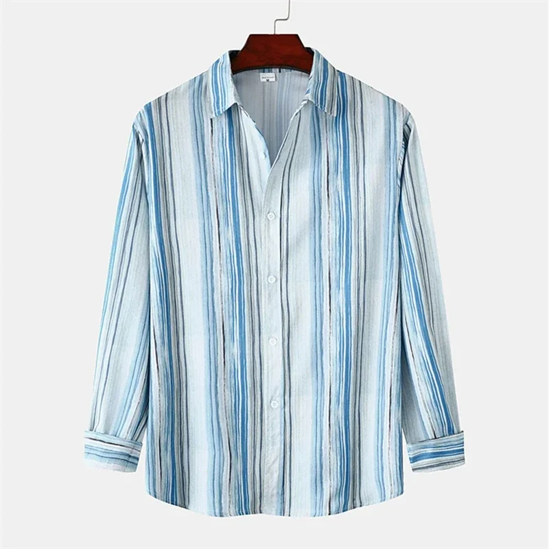 Camisa de manga comprida listrada estampada, camisa de botão, tamanho grande, casual, de negócios, trabalho, diário, férias, primavera, verão