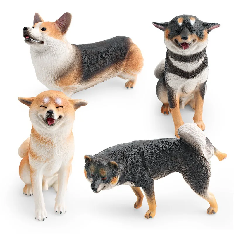 Dog Animal Model Sitting Shiba Inu Corgi Realistic Pet Dog Figurine Model Decorative Ornament Desktop Decoration Home Decor