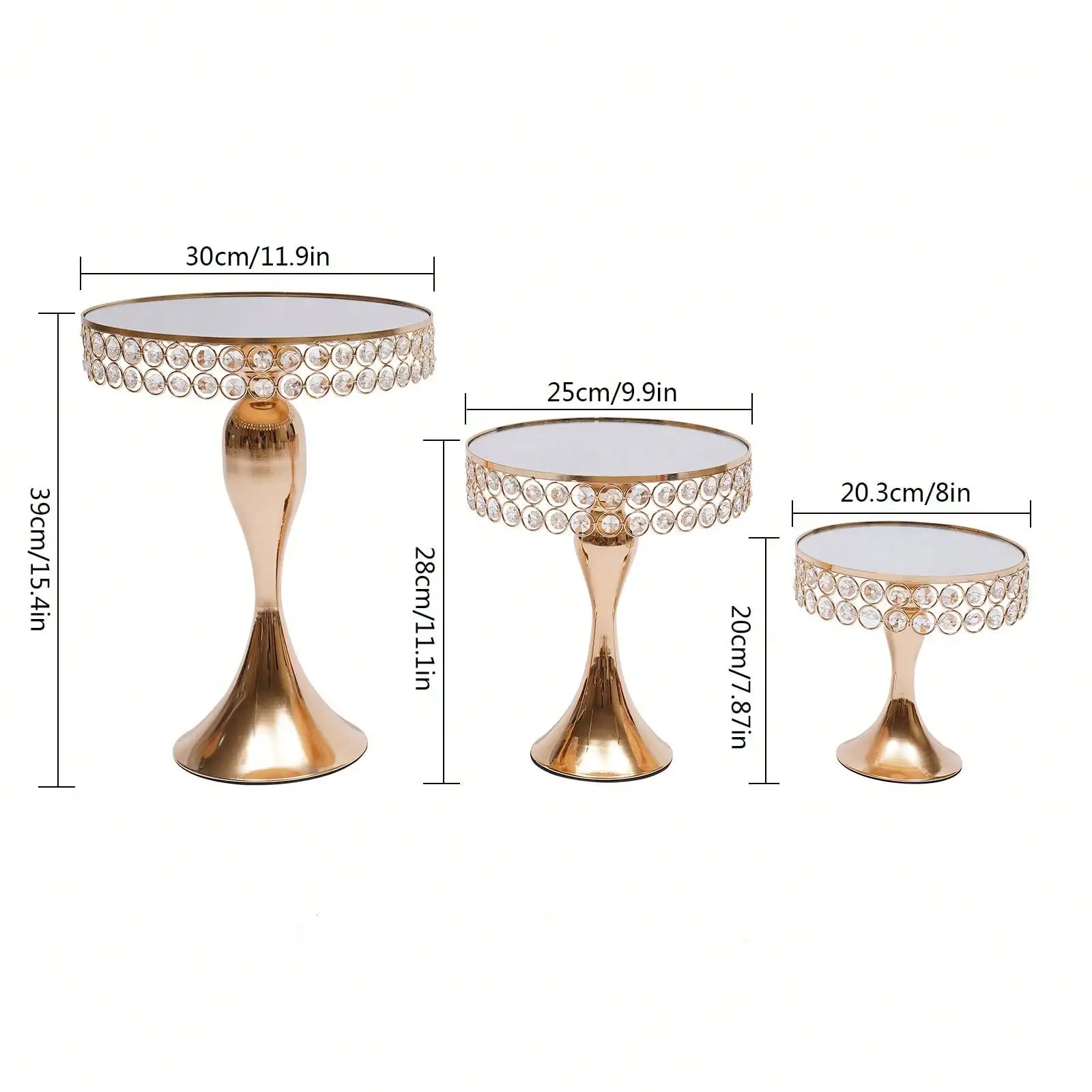 

Set of 3 Golden Cake Stands, Round Dessert Plate And Display Tower For Cake/Cupcakes For Weddings, Birthday Parties
