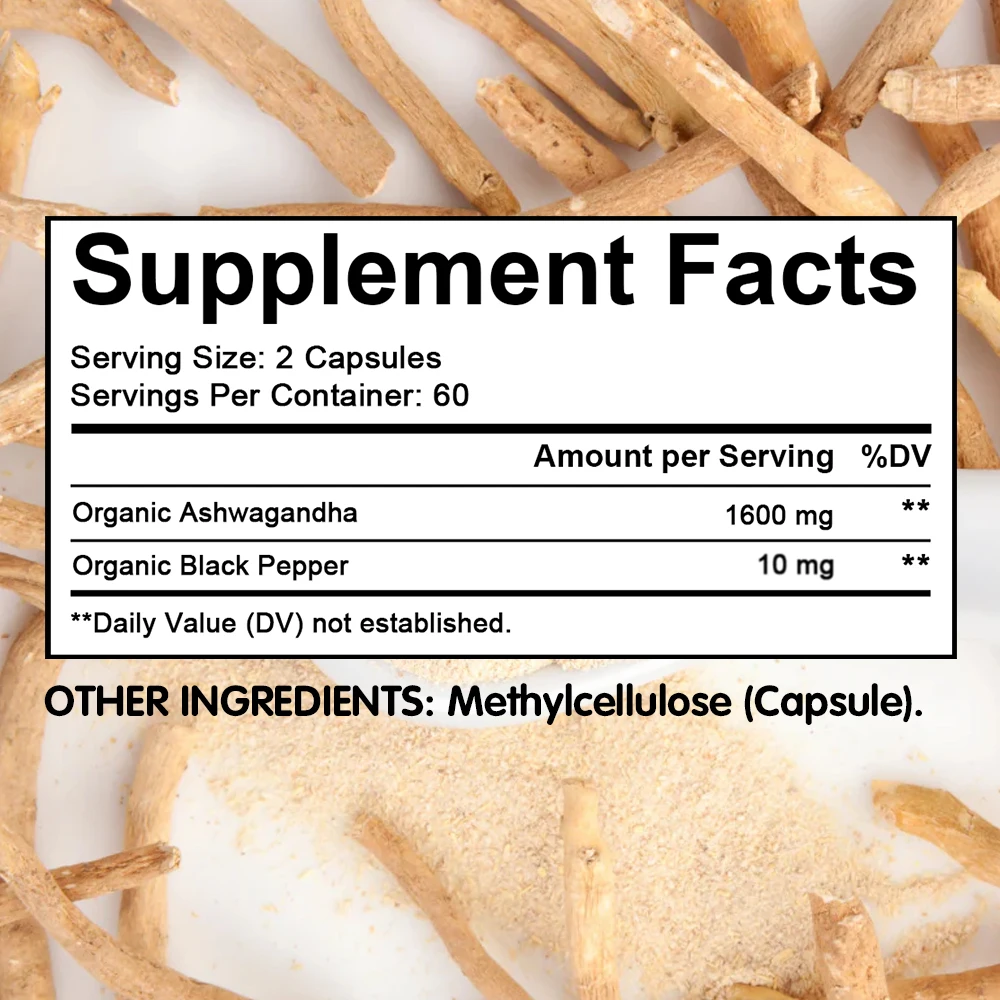 

Organic Ashwagandha Capsules, Supporting Natural Mood Support and Focus, A Natural Energy Supplement for Men and Women
