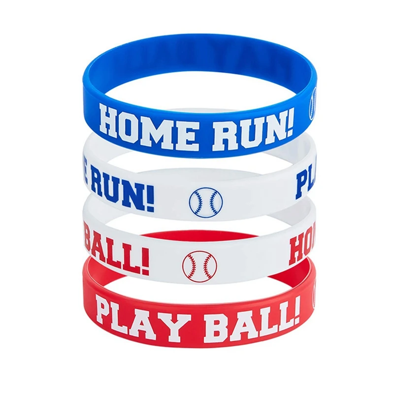 24Pcs Baseball Bracelet Silica Gel Baseball Bracelet PLAY BALL HOME RUN Bracelet For Baseball Theme Party