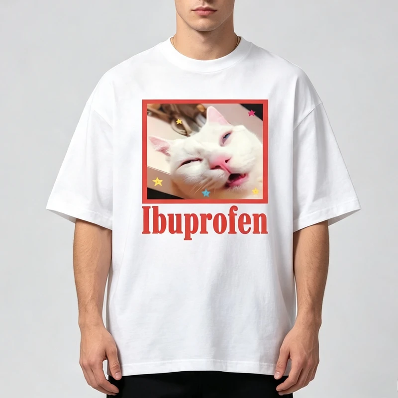 Funny Meme Cat Graphic T Shirt Cute Frame Print Short Sleeve Tees Casual Aesthetic Streetwear Unisex Summer Cotton Tops