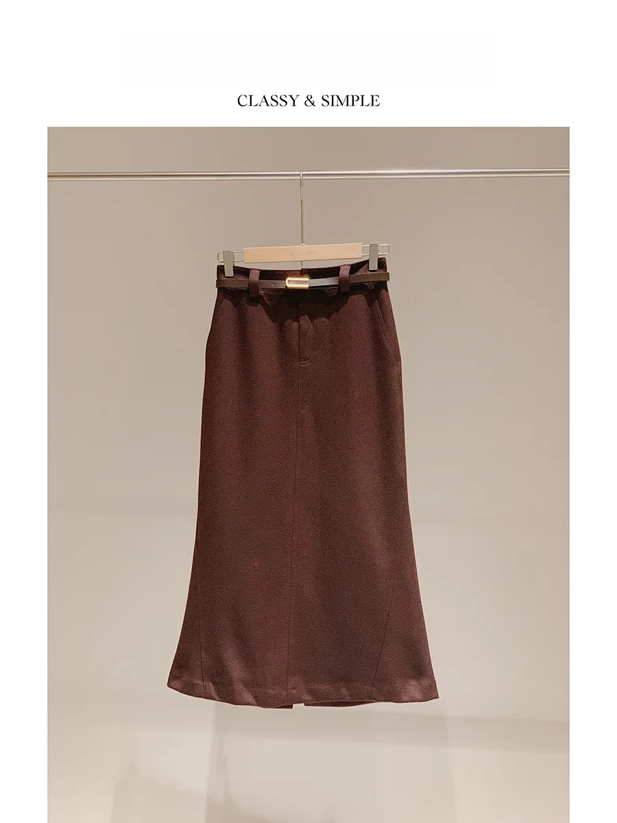 

Юбка Duetto Vintage из красной шерсти, приталенная, с разрезом, для офиса, простой дизайн, средняя талия, на подкладке, фасон «рыбий хвост»