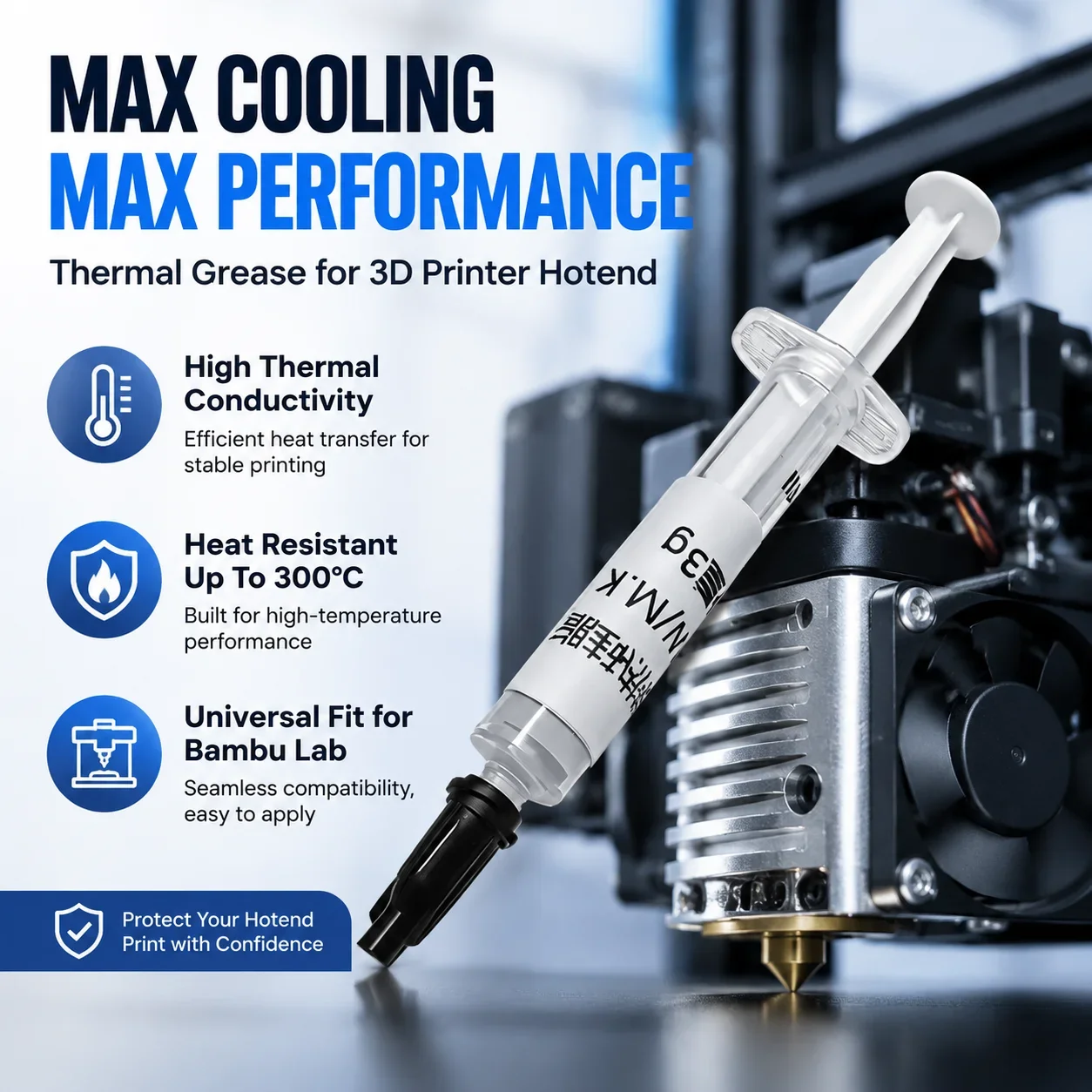 Thermal Grease High Thermal Conductivity for 3D Printer Hotend, Heat Resistant Up To 300°C, Universal Fit for Bambu Lab