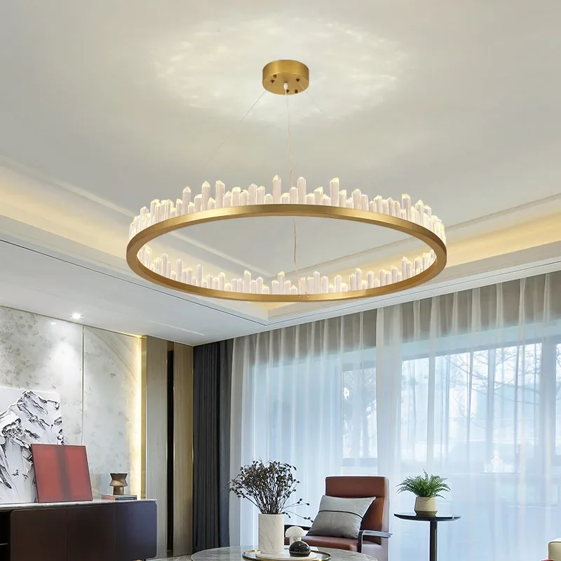 European style living room post modern minimalist light luxury new round crystal bedroom net red iceberg Pendant Light LX110704