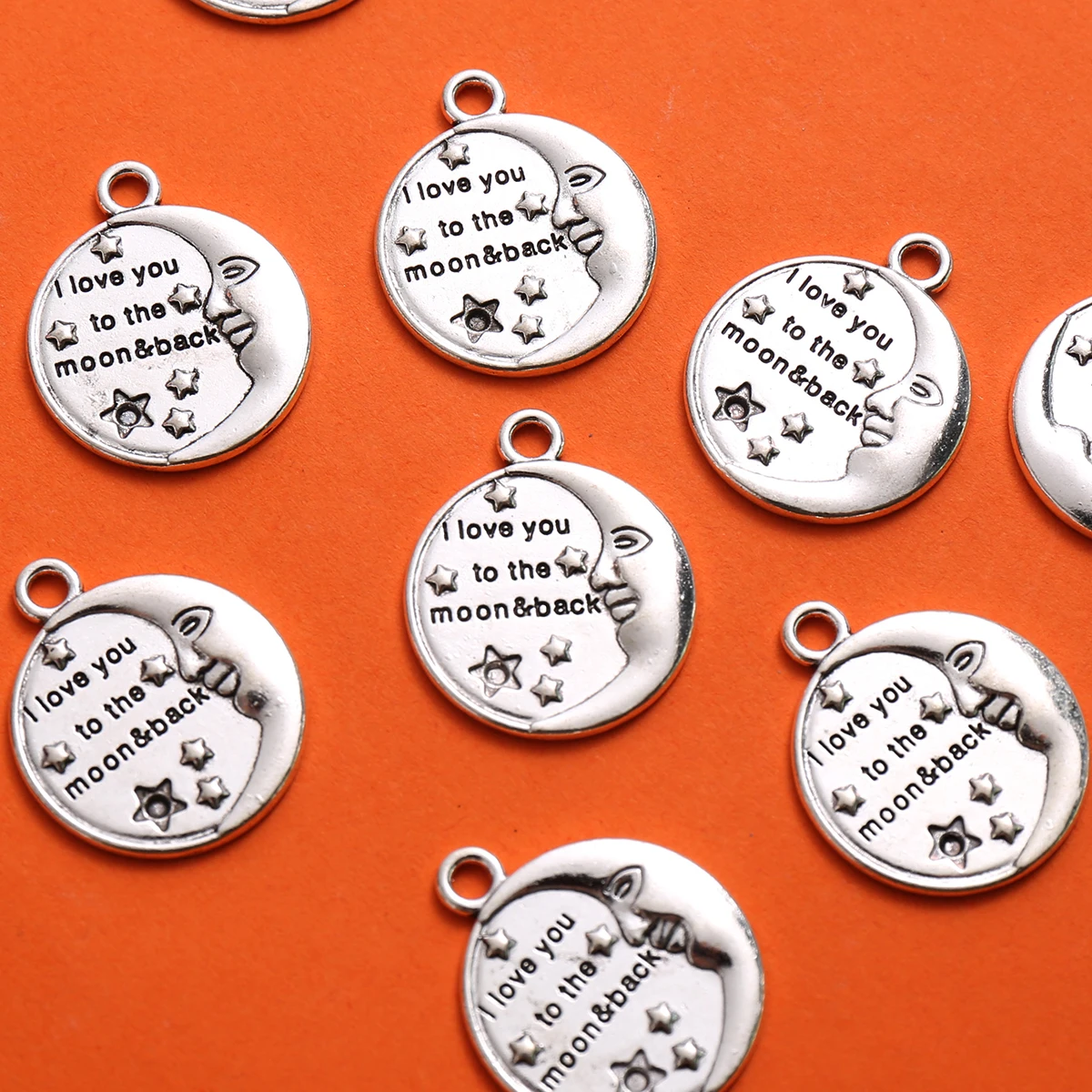 5-Piece Set of Crescent Star Love Message Round Charms, Vintage Human Face and Moon Crescent English Phrase Round Mini Pendants, Suitable for DIY Bracelets, Necklaces, Earrings, and Handmade Beaded Jewelry Accessories