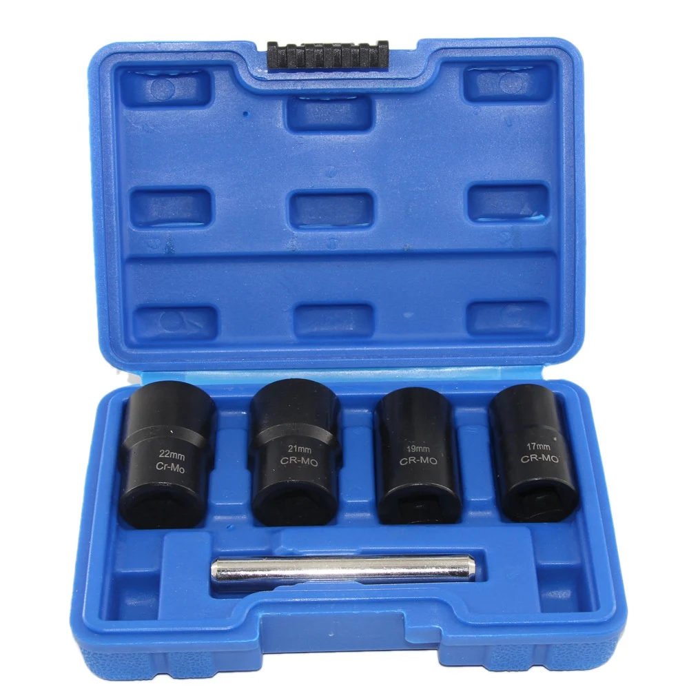 5Pcs/Set Twist Socket Kit 4 Damaged Worn Lug Nut & Lock Remover 17,19, 21,