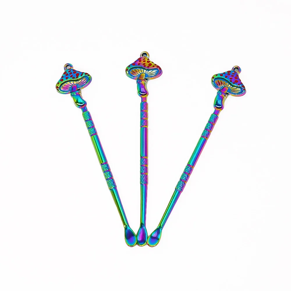 Mushroom Shaped Mini Metal Scoop Snuff Bottle Matching Wax Dabber Oil Spoon Portable Smoking Accessory view 3