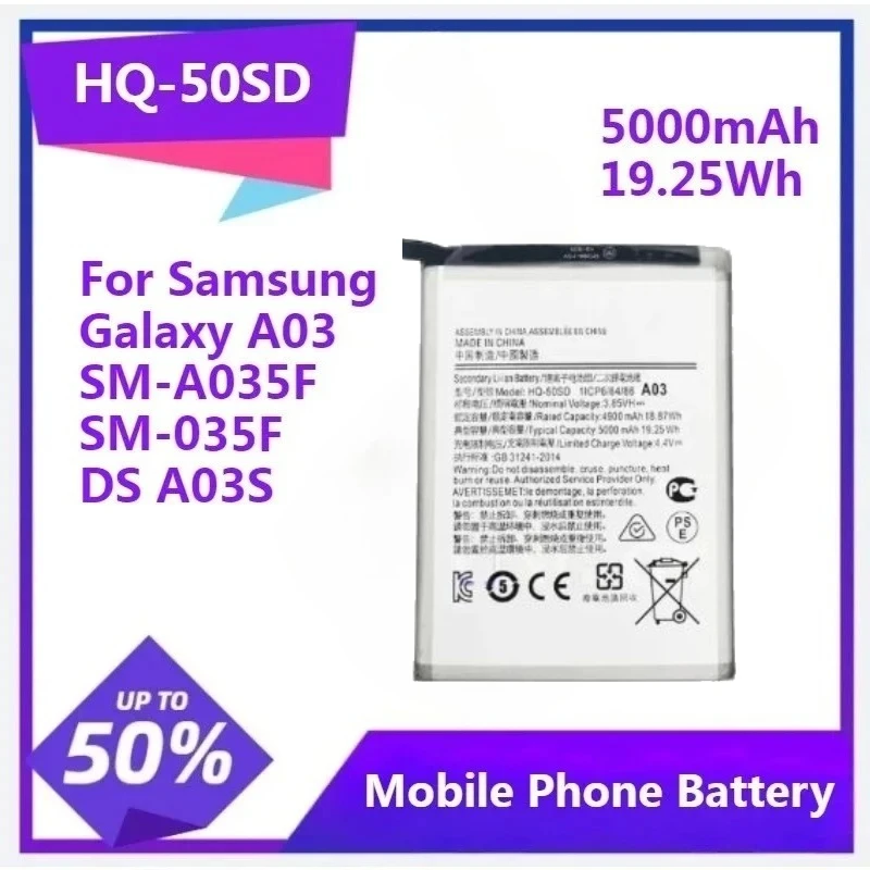 

Для Samsung Galaxy A03 SM-A035F SM-035F/DS A03S аккумуляторы 5000 мАч 19,25 Втч HQ-50SD Сменный аккумулятор