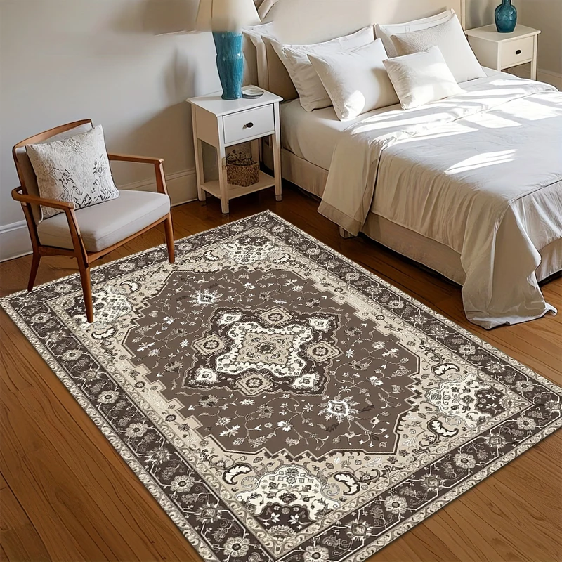 Retro Brown Heart Area Rug Romantic Coffee Swirl Living Room Carpet Modern Abstract Lounge Floor Mat Bedroom Decor