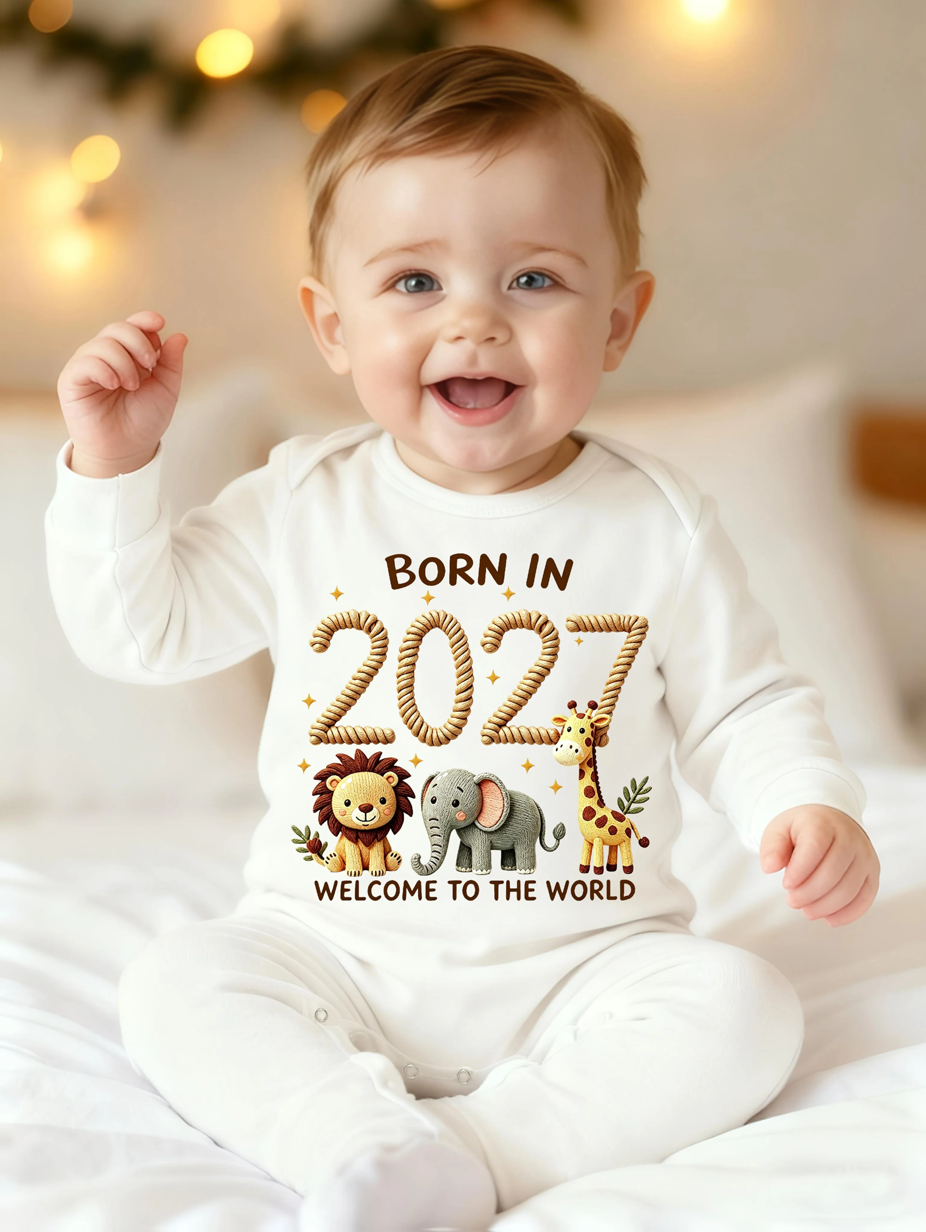 Safari Animal Born In 2027 Baby Bodysuit Newborn Infant Romper Welcome To The World Print Cute Baby Clothes Baby Shower Gift