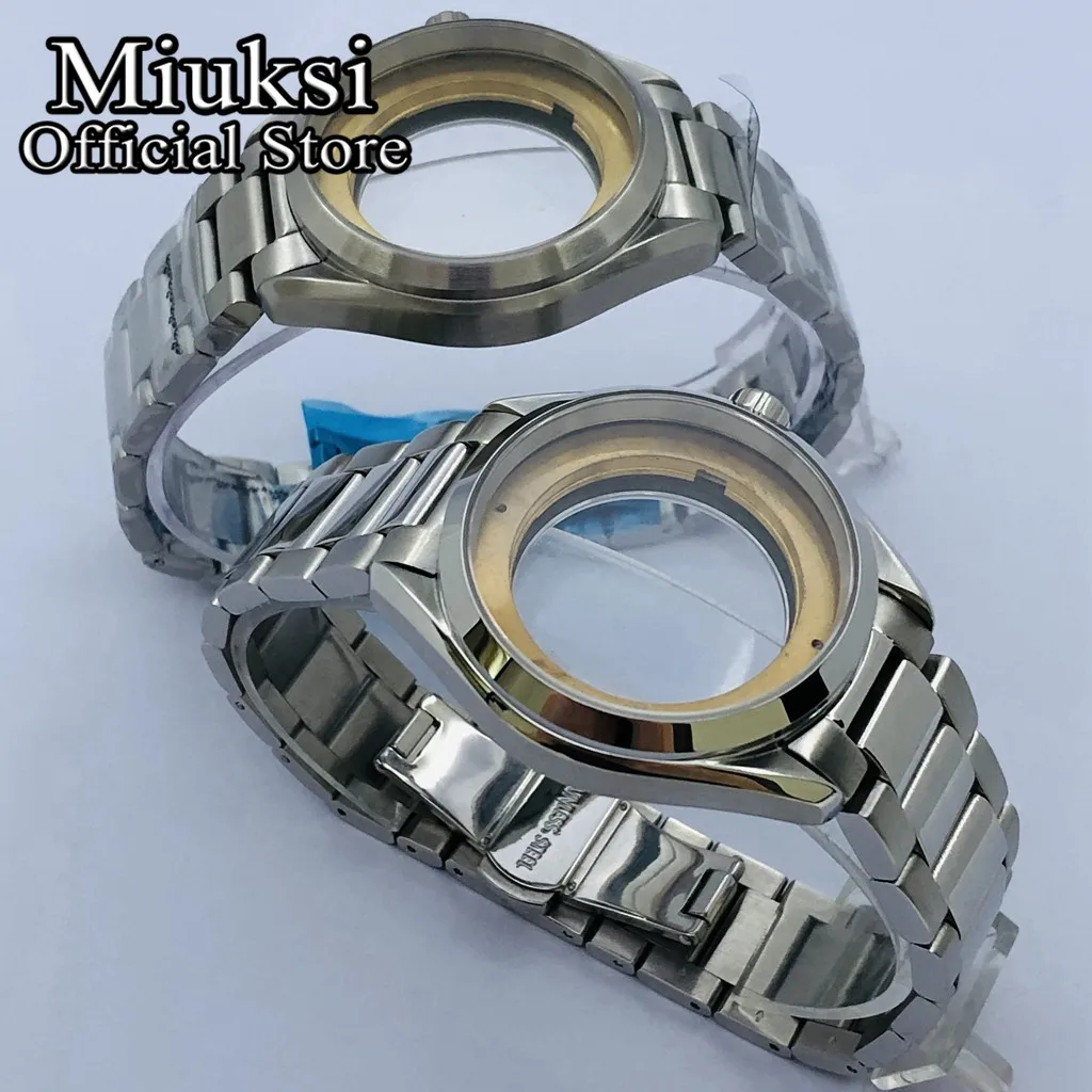 Miuksi 41mm silver sterile watch case sapphire glass fit NH35 NH36 ETA2836 Miyota8205 8215 821A Mingzhu DG2813 3804 movement