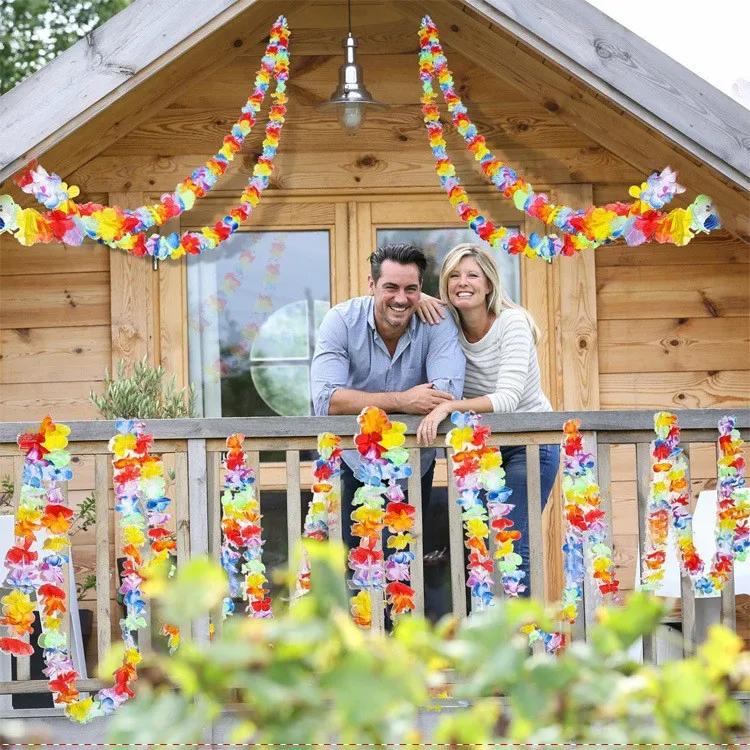 إكليل زهور هاواي للزينة ، قلادة استوائية اصطناعية ، لافتة متعددة الألوان ، زهور ، زفاف ، ديكور حفلة عيد ميلاد