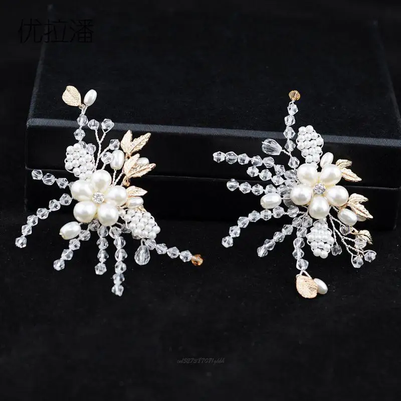 

X5XA Shoe Clip Crystal Pearls High Heel Decoration Beads Floral Charms DIY Shoes Wome