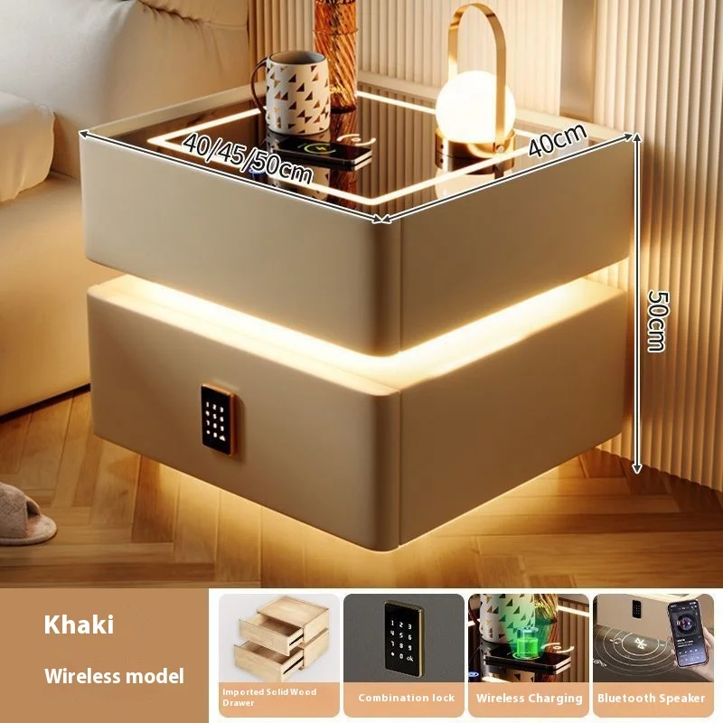 طاولة سرير ذكية حديثة وبسيطة من الخشب الصلب مع بلوتوث شحن لاسلكي فاخر متعدد الوظائف لغرفة النوم أو غرفة المعيشة