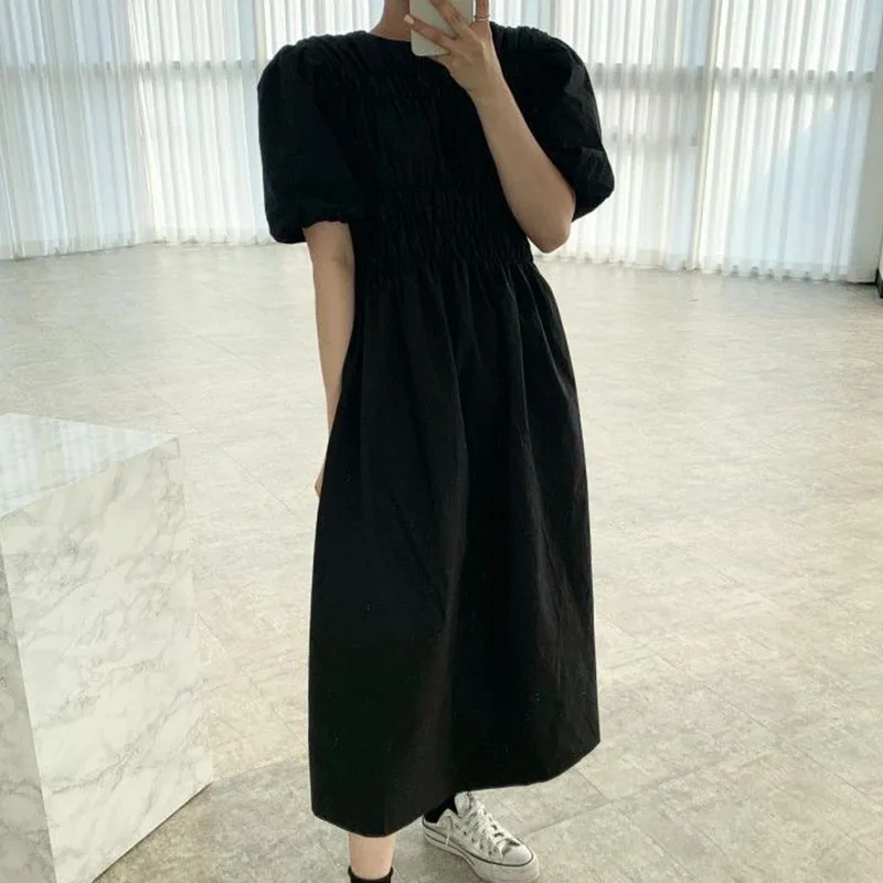 Korobov 2022 New Arrival Korean Chic O Neck Women Dress Vintage Elegant Summer Vestidos Sweet A-Line Puff Sleeve Female Dress