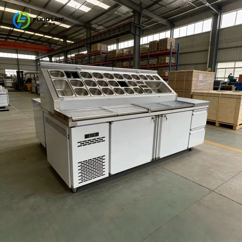 Single Temperature Salad Prep Fridge Large Capacity Stainless Steel Pans Energy Saving Commercial for Cafe Restaurant Customized