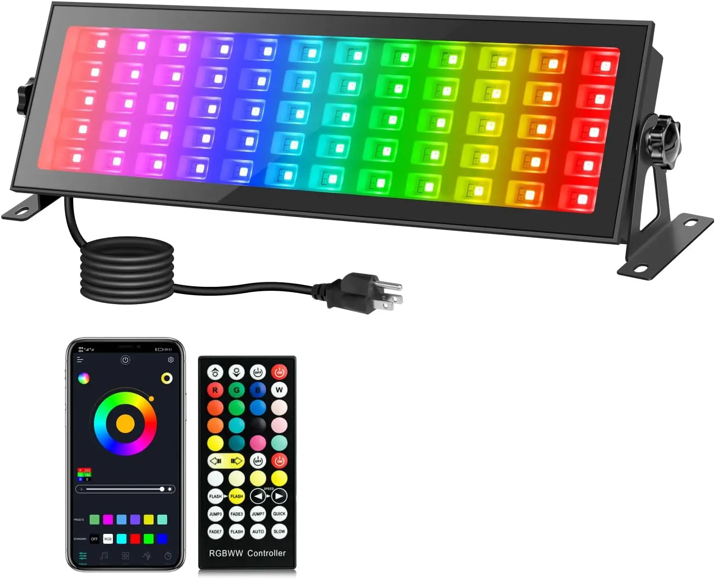 

LED Stage Wash Lights Bar - 120W RGB & White Color Changing IP66 Waterproof Stage Light Bar with