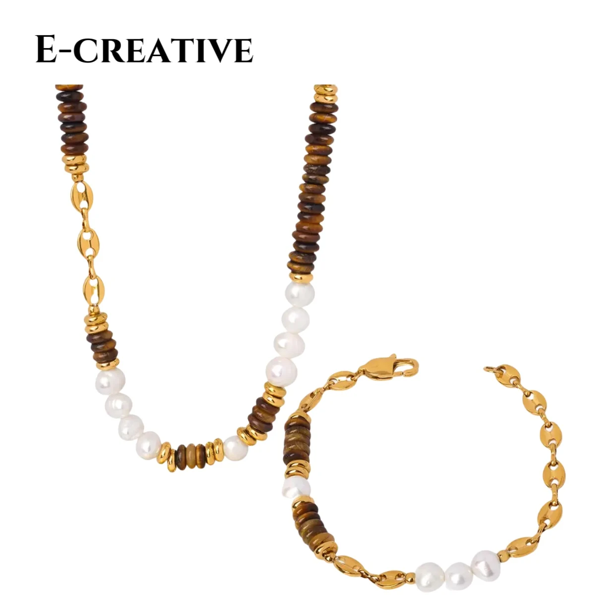 

Maillard luxurious design sense individual geometric jewelry tiger's eye stone high-end sense freshwater pearl titanium steel