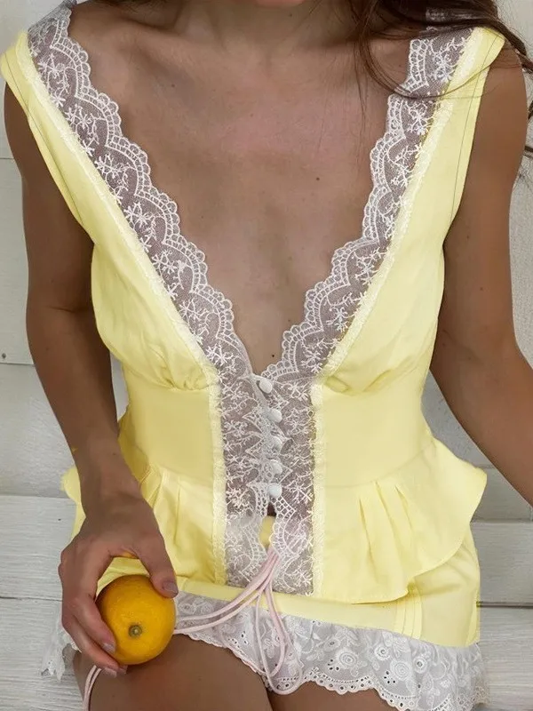 

Повседневный топ с кружевной отделкой и завязками на шее, женский жилет, внутренняя одежда, длина, трапециевидной формы, супер, ультра летнее тепло