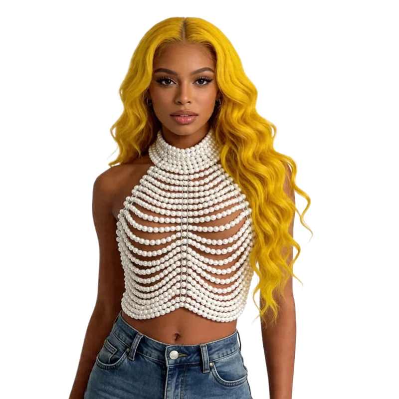 Handgefertigtes Perlen-Halter-Top für Damen - Rückenfreies Perlen-Crop-Top für Party, Hochzeit, Abendveranstaltungen, Festivals, Strand und Streetwear – Detail 1